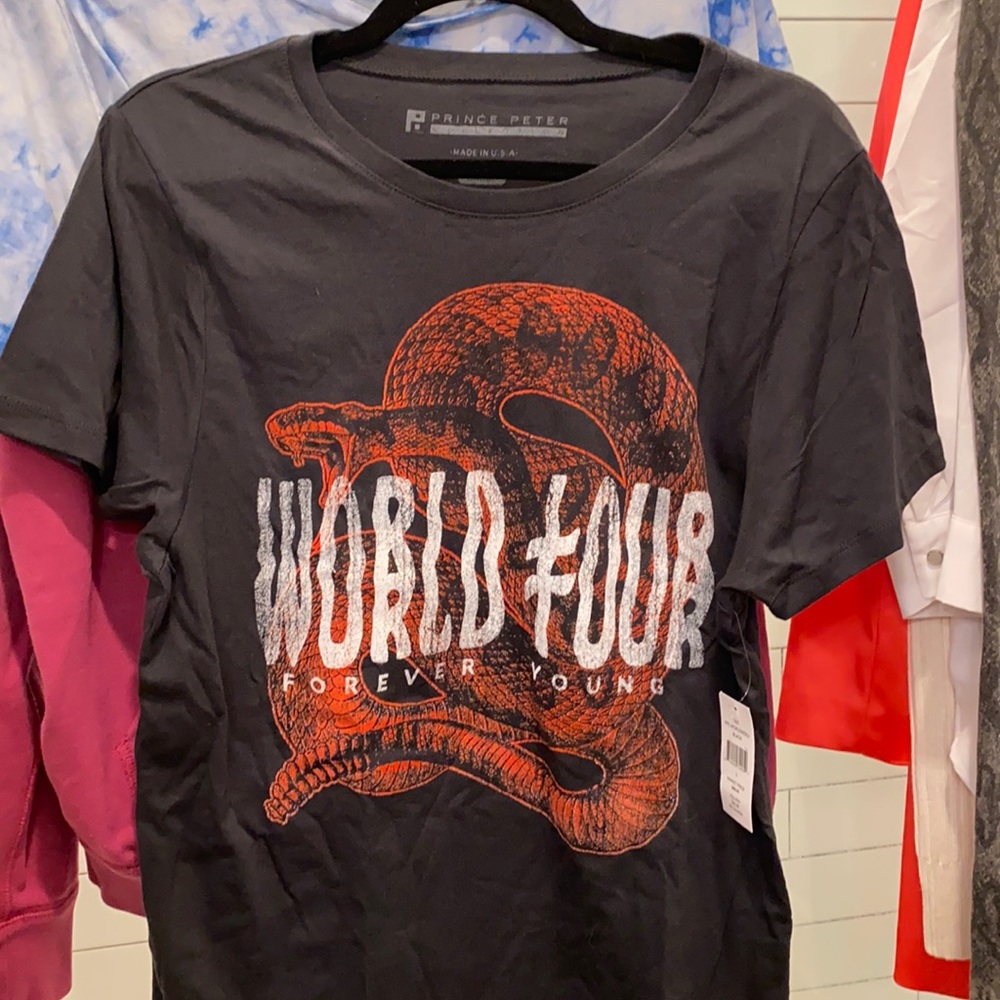 NWT Prince Peter Snake Print World Tour Forever Young Tee Large L Revolve RARE